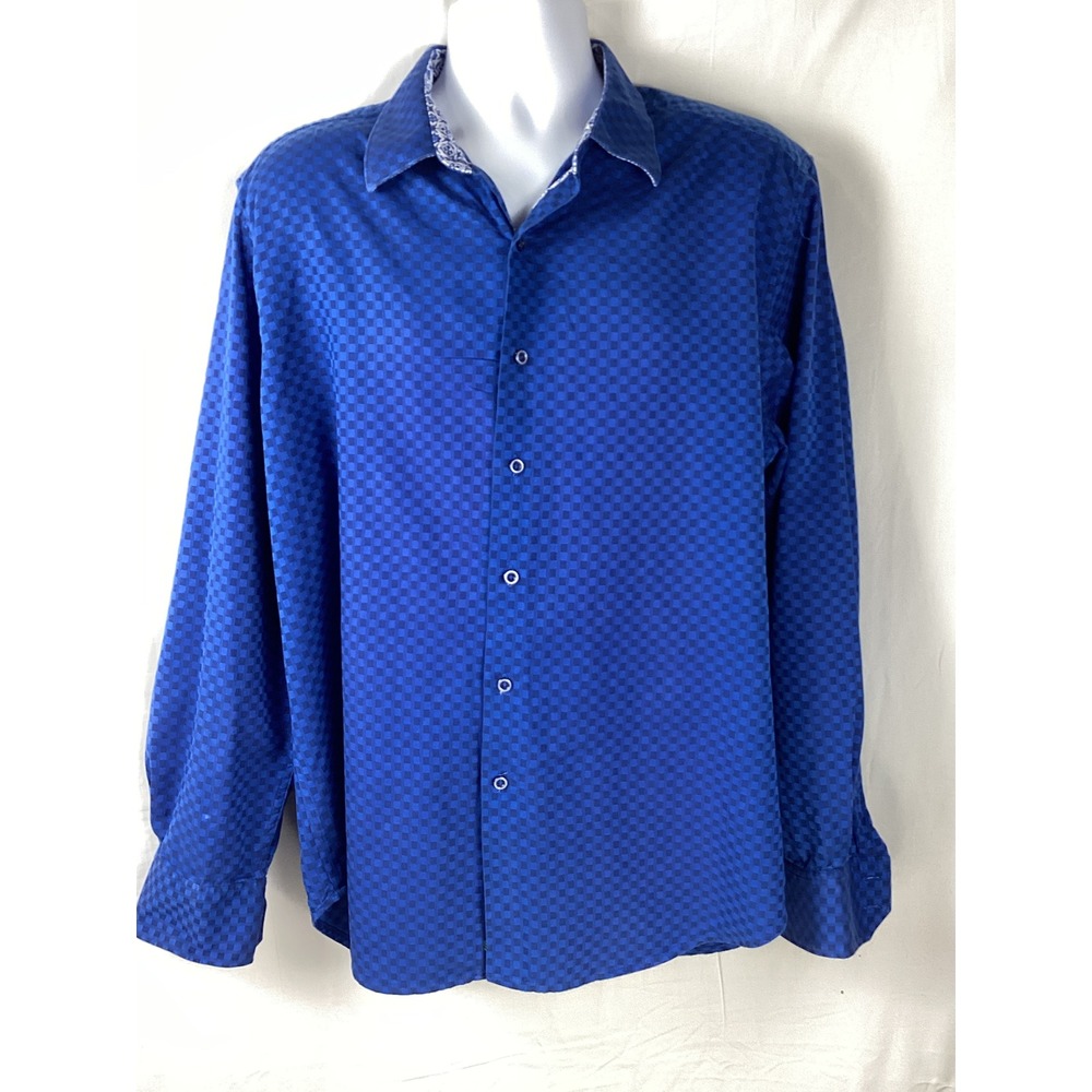 Robert Graham Button Down Shirt Mens 2XL Blue Checkered Classic Fit Long Sleeve